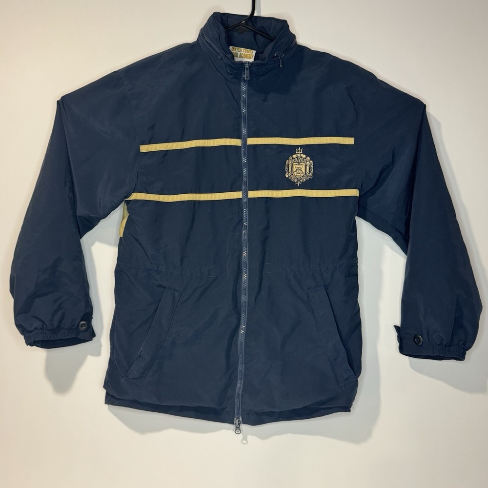 USA Naval Academy Vintage Wind Breaker/Running Coat Men's XXS Navy Blue Gold